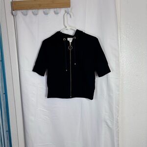 LOFT Black Cropped Hoodie Zip Front Short Sleeve Medium